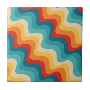 Colorful diagonal waves in retro style ceramic tile