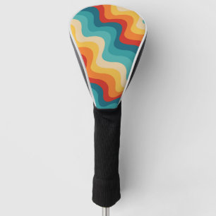 Colorful diagonal waves in retro style golf head cover