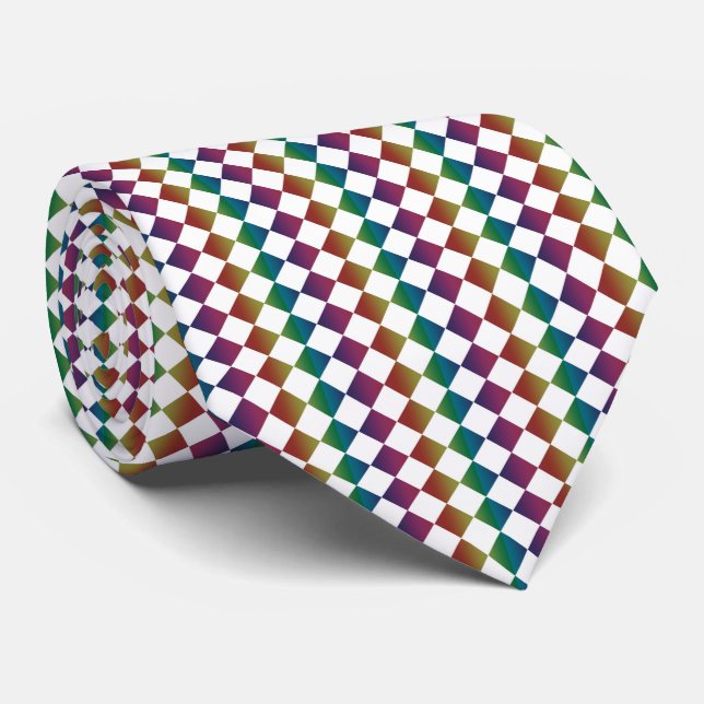 Colorful Diamond Checker Pattern Neck Tie (Rolled)