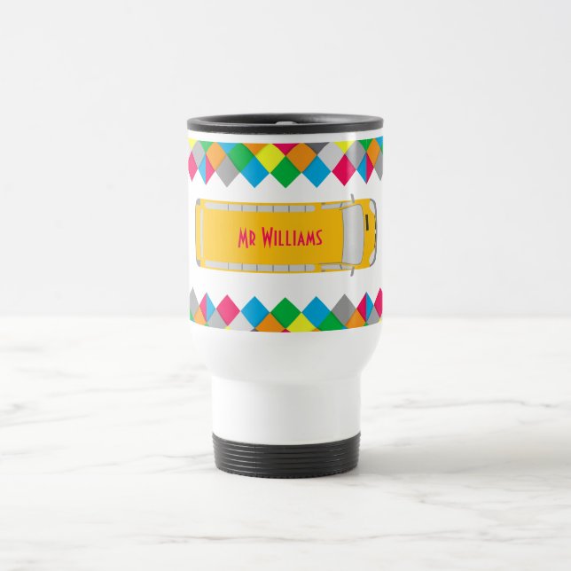 Colorful Diamond Frame Bus Driver Travel Mug (Center)