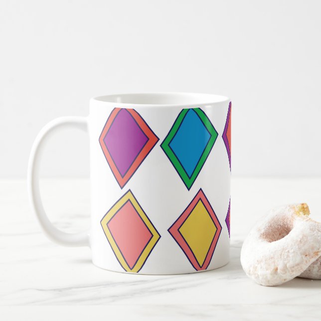 Colorful Diamond Geometric Pattern Coffee Mug (With Donut)