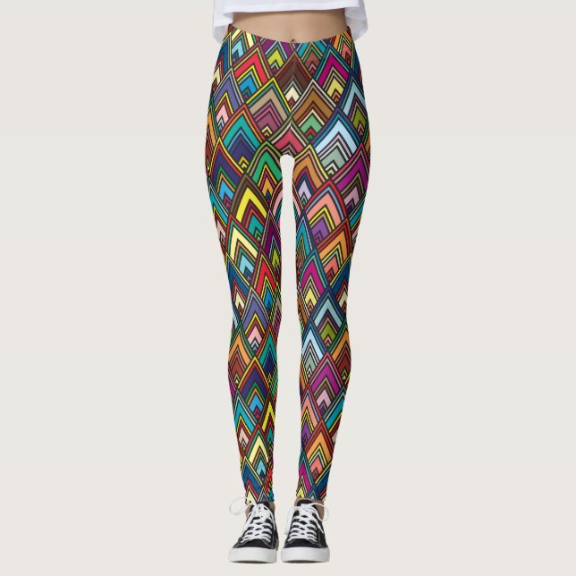 Colorful Diamond Geometric Pattern Leggings (Front)