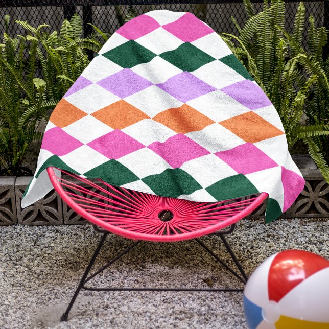 Colorful Diamond Pattern Mid Century Modern Beach Towel (Creator Uploaded)