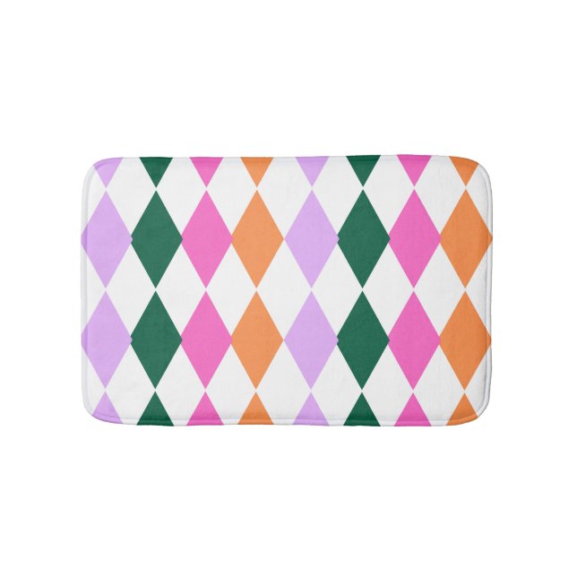 Colorful Diamond Pattern Mid Century Modern Retro Bath Mat (Front)