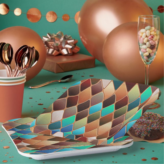 Colorful Diamond Pattern Paper Plates (Multi)