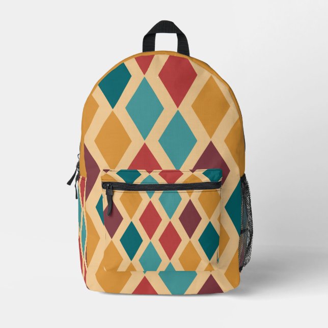 Colorful Diamond Pattern Printed Backpack (Front)