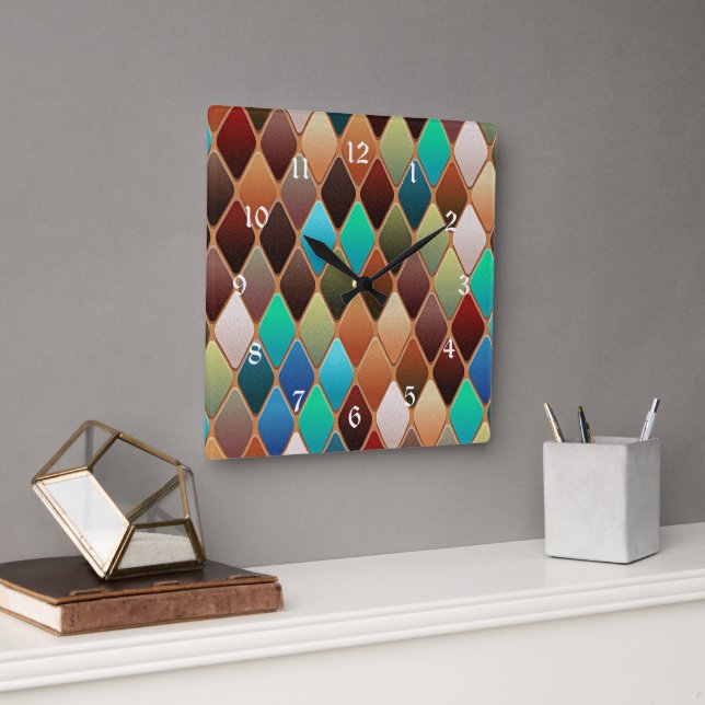 Colorful Diamond Pattern Square Wall Clock (Office)