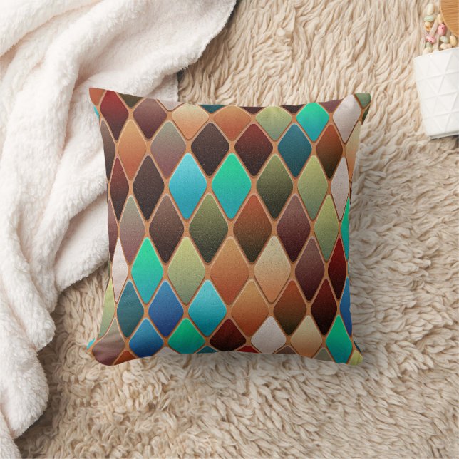 Colorful Diamond Pattern Throw Pillow (Blanket)