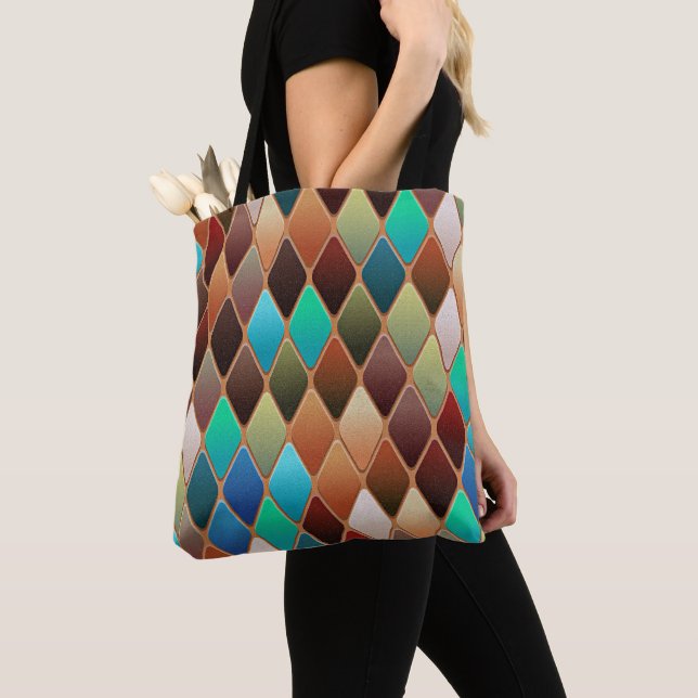 Colorful Diamond Pattern Tote Bag (Close Up)