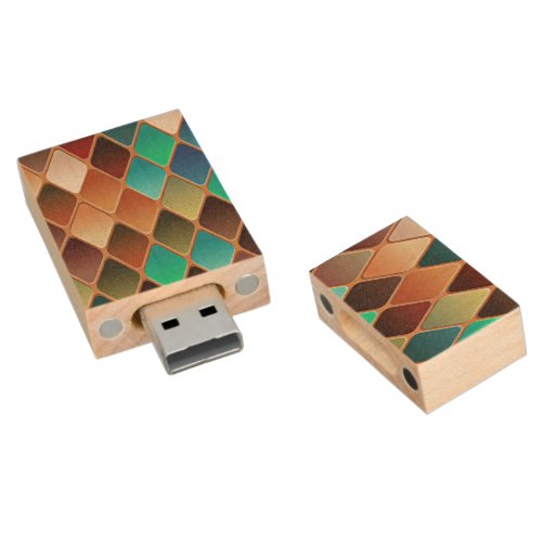 Colorful Diamond Pattern Wood Flash Drive