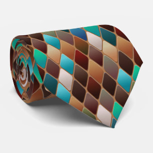Colorful Diamond Shaped Ceramic Tiles Pattern Neck Tie
