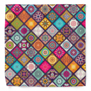 Colorful diamond tiled mandalas floral pattern bandana