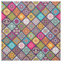 Colorful diamond tiled mandalas floral pattern