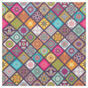 Colorful diamond tiled mandalas floral pattern fabric