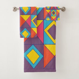 Colorful Diamond Triangle Geometric  Bath Towel Set