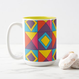 Colorful Diamond Triangle Geometric  Two-Tone Coffee Mug