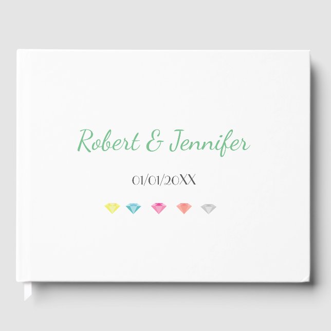 Colorful  diamonds confetti wedding guest book (Front)