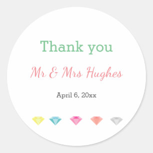 Colorful diamonds confetti wedding thank you classic round sticker