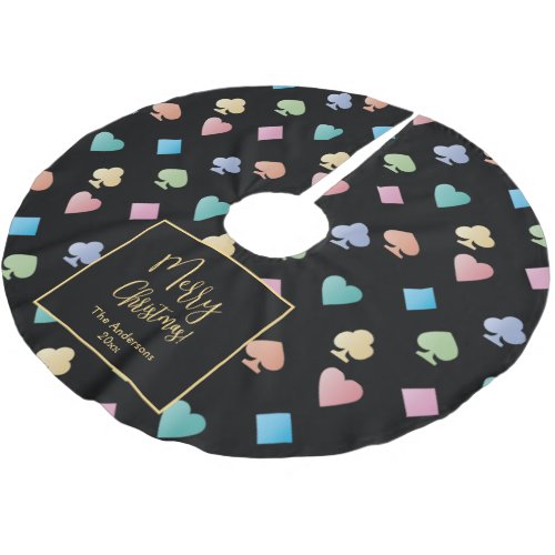 Colorful Diamonds Hearts Clubs and Spades Pattern Brushed Polyester Tree Skirt