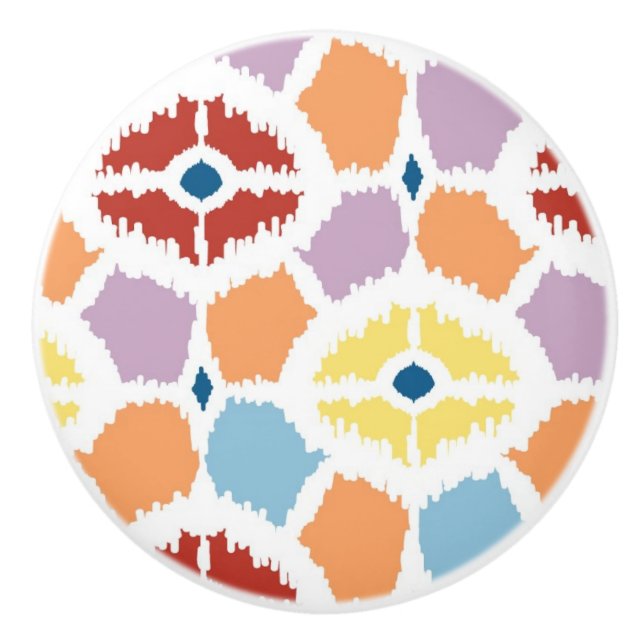 Colorful diamonds ikat geometric ceramic knob (Front)