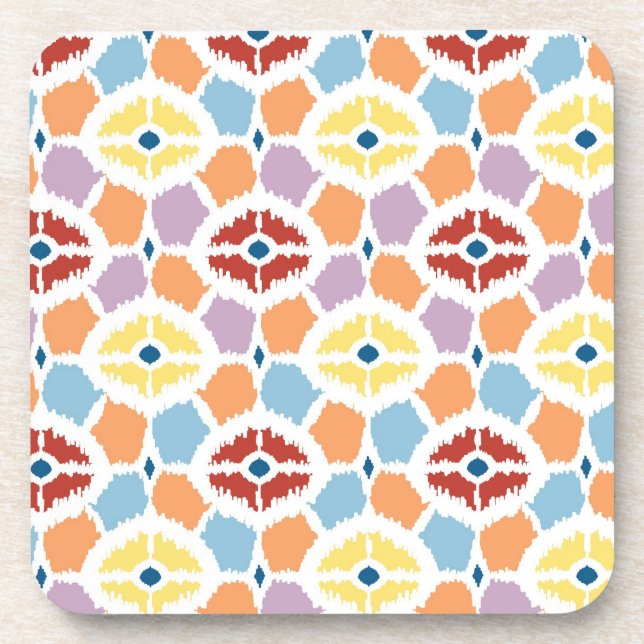 Colorful diamonds ikat geometric drink coaster (Front)