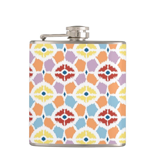 Colorful diamonds ikat geometric hip flask (Front)