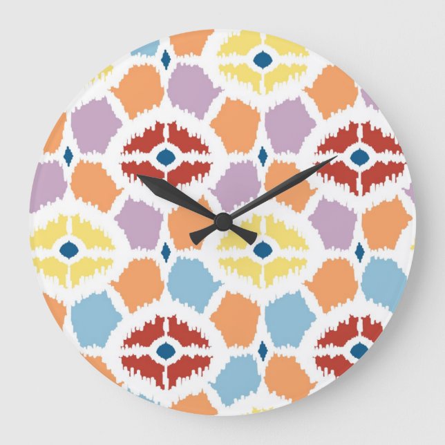 Colorful diamonds ikat geometric large clock (Front)