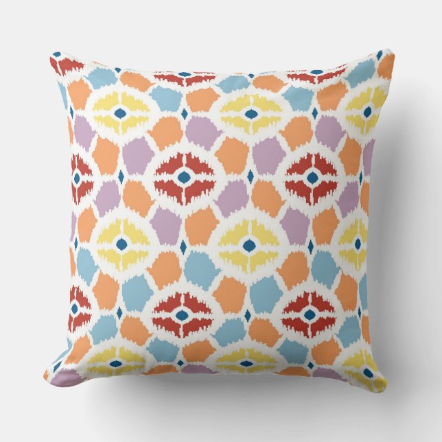 Colorful diamonds ikat geometric throw pillow (Front)