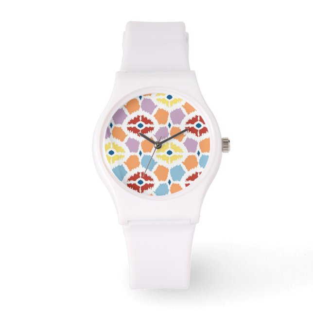 Colorful diamonds ikat geometric watch (Front)