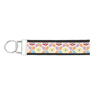 Colorful diamonds ikat geometric wrist keychain