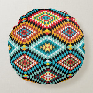 Colorful Diamonds Round Pillow