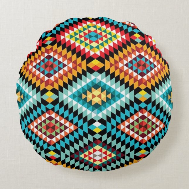 Colorful Diamonds Round Pillow (Front)