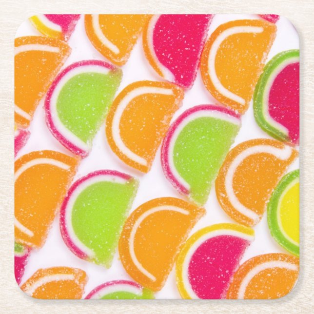 Colorful Different Jelly Candy Square Paper Coaster (Front)