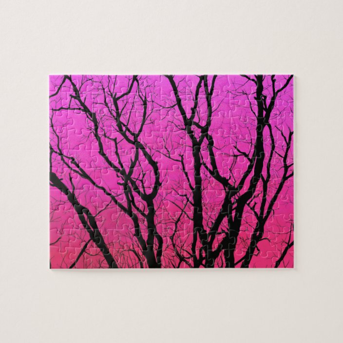 Colorful Difficult Sunset Tree Silhouettes Jigsaw Puzzle Zazzle Com