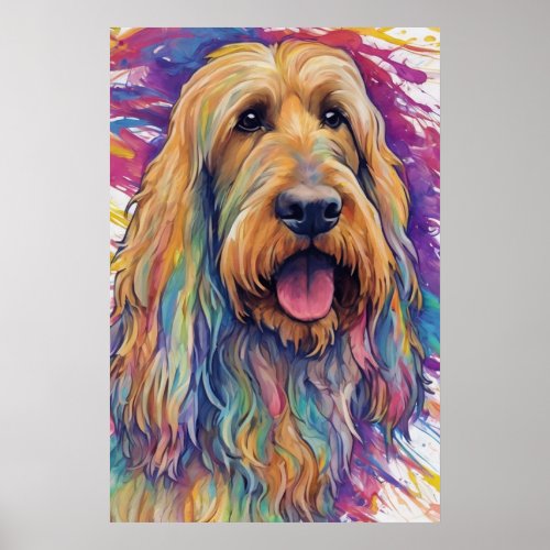 Colorful Digital Art Portrait Cute Dog Otterhound Poster