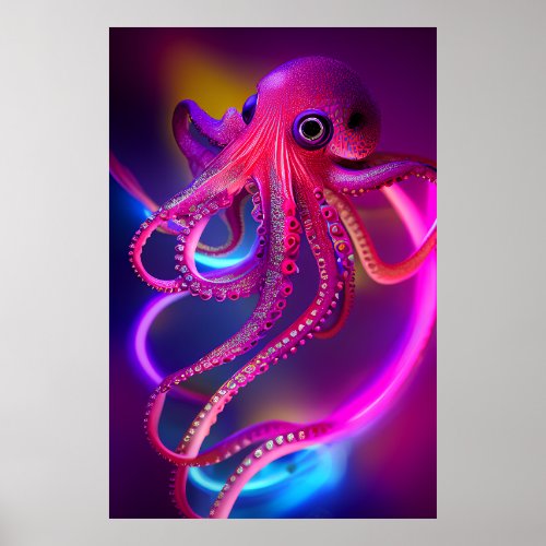 Colorful Digital Art Portrait Sea Monster Octopus Poster