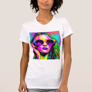 Colorful Digital Art Pretty Lady in Sunglasses T-Shirt