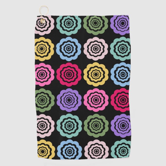 Colorful Digital Flower Pattern Golf Towel (Front)