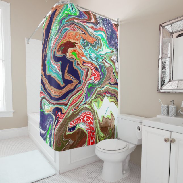 Colorful Digital Marble Abstract Modern Art   Shower Curtain (In Situ)