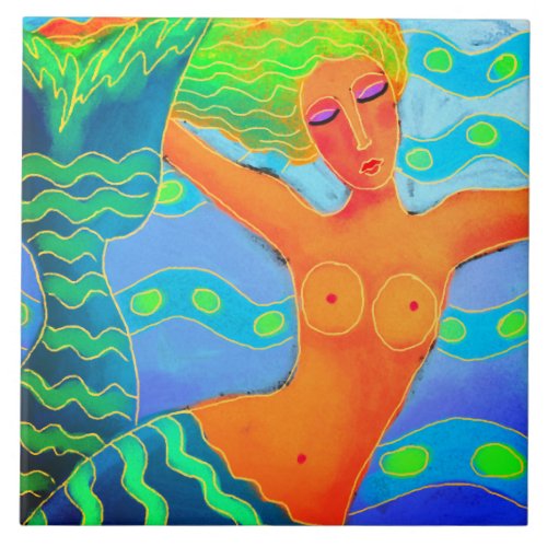 Colorful Digital Mermaid Painting Ceramic Tile