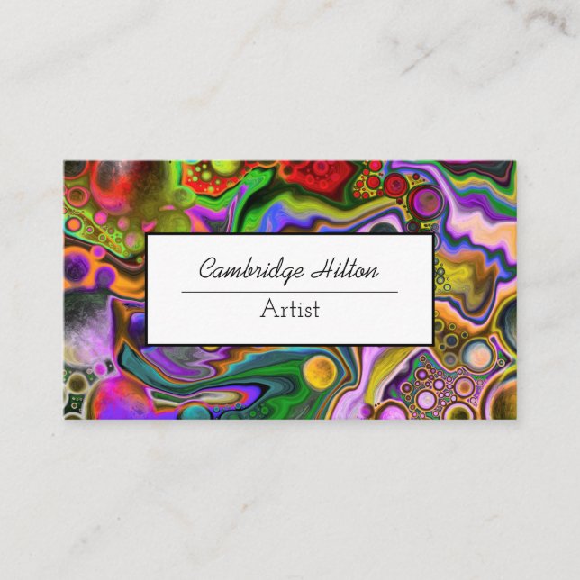 Colorful Digital Pour Painting Cells Fluid Art Business Card (Front)