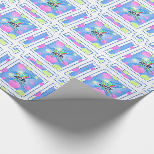 Colorful Dimensional Butterflies Wrapping Paper (Corner)