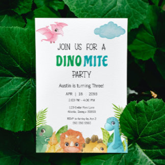 Colorful Dino Mite Dinosaur Birthday Invitation