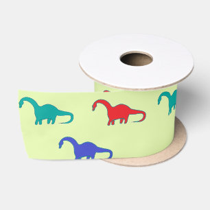 Colorful dino on green satin ribbon