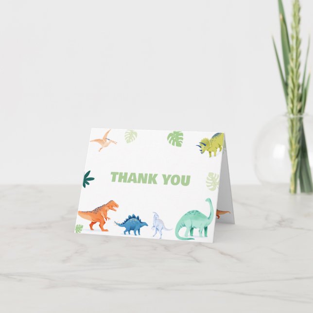 Colorful Dino Party Dinosaur Birthday Thank You Card (Front)