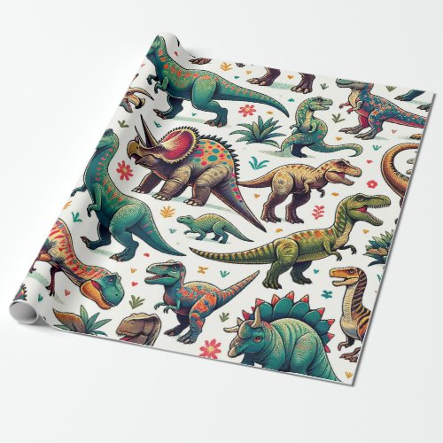 Colorful Dinoraurs Wrapping Paper