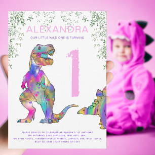 Colorful Dinosaur 1st Birthday Party Invitation