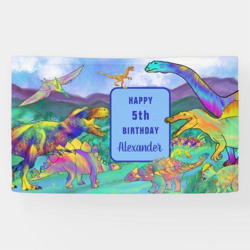 Colorful Dinosaur 5th birthday Personalized  Banner
