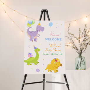 Colorful Dinosaur Balloon Baby Shower Welcome Sign