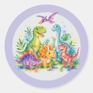 Colorful Dinosaur Birthday Bash Classic Round Sticker